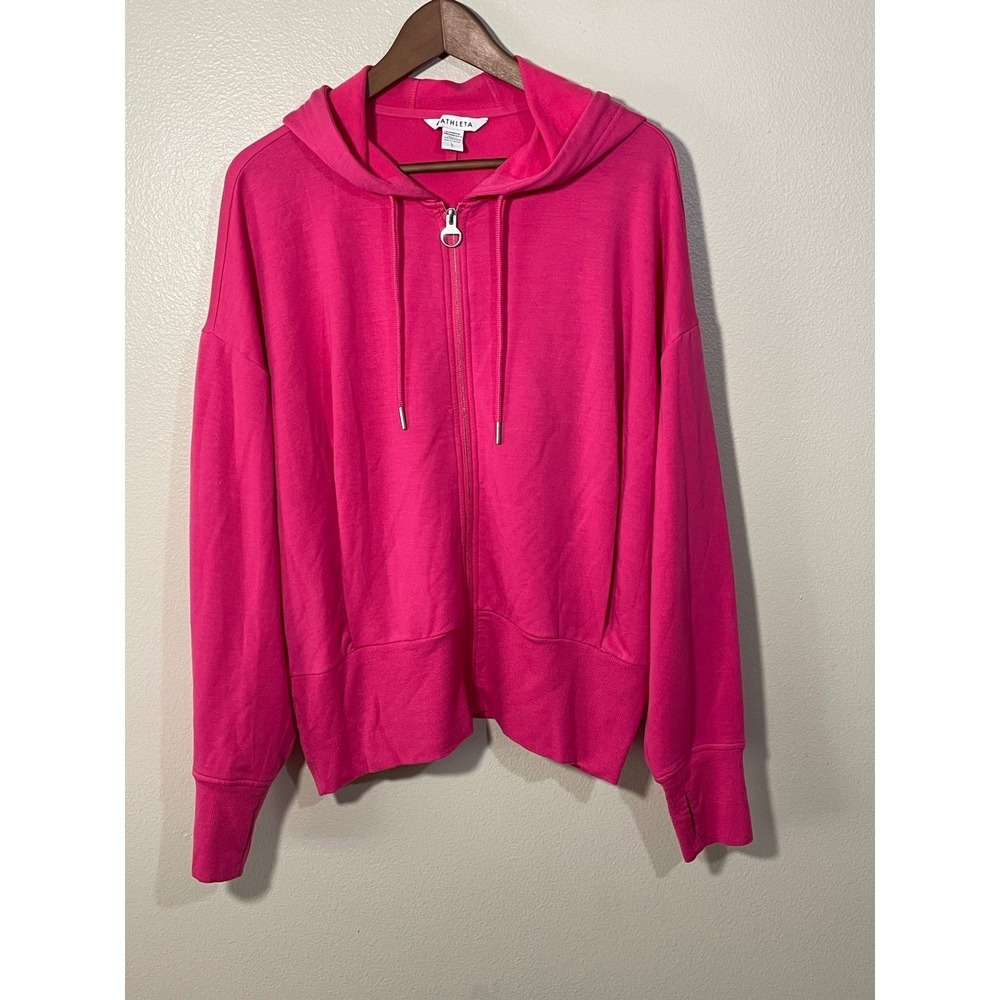 Athleta Coaster Luxe Full Zip Hoodie Sweatshirt Pink Large L Thumbholes